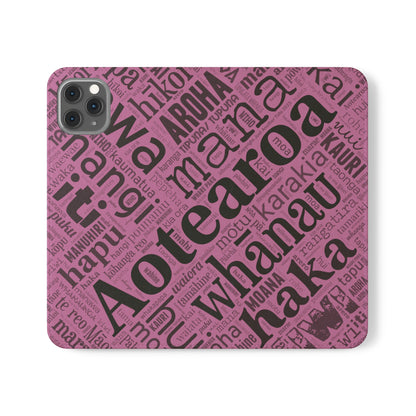 Pink Māori Word Art Flip Cases