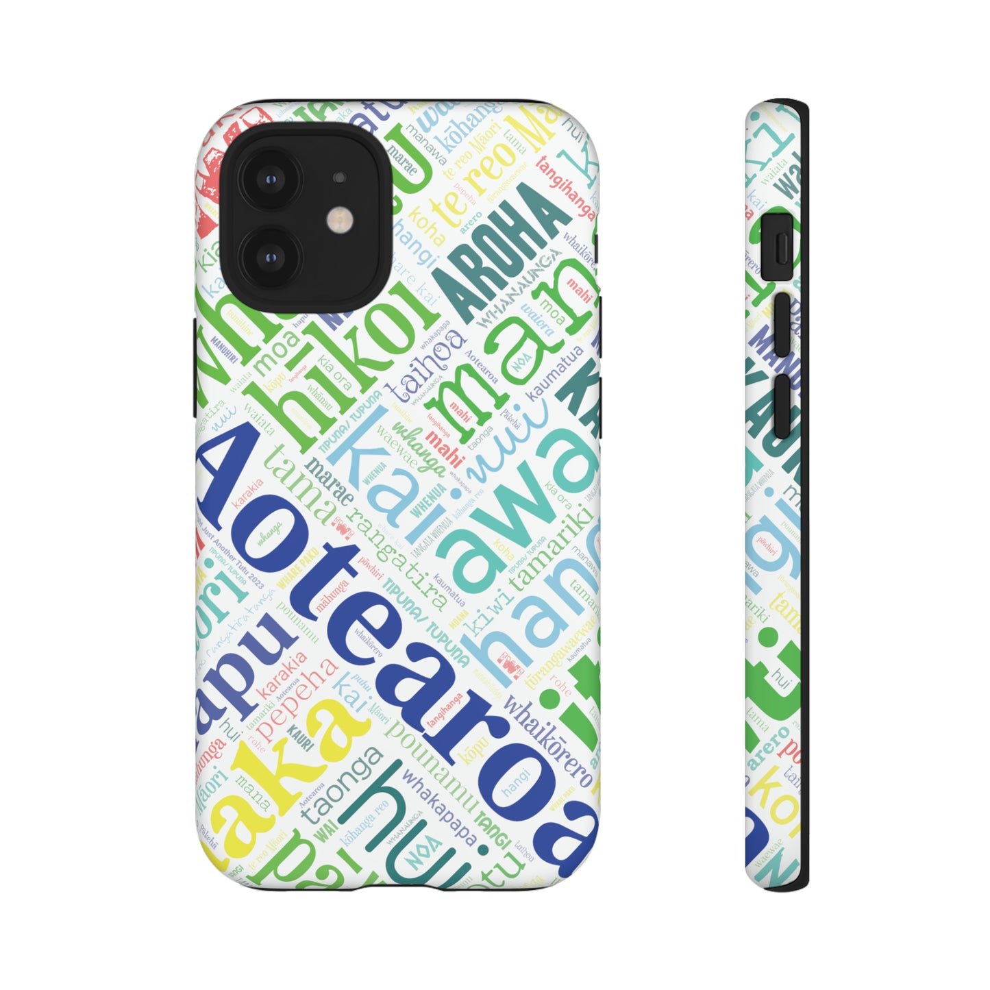 Rainbow White Māori Word Art Tough Phone Case for iPhone