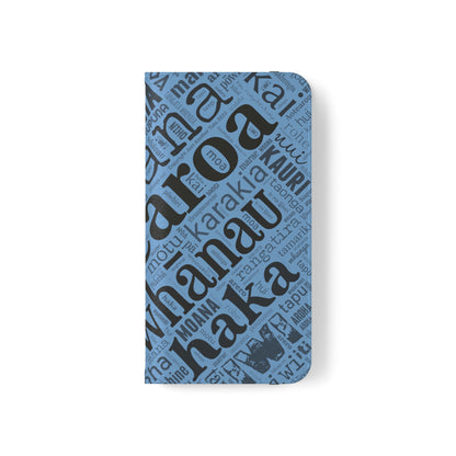 Light Blue Māori Word Art Flip Cases