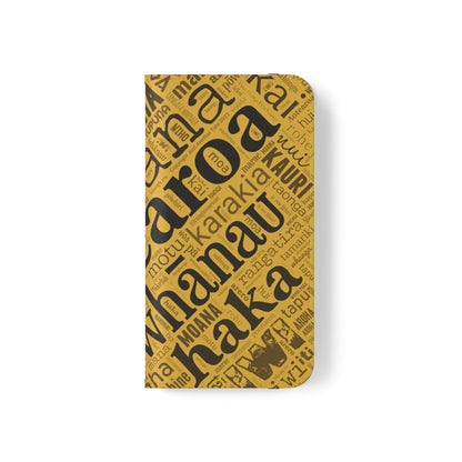 Yellow Māori Word Art Flip Cases