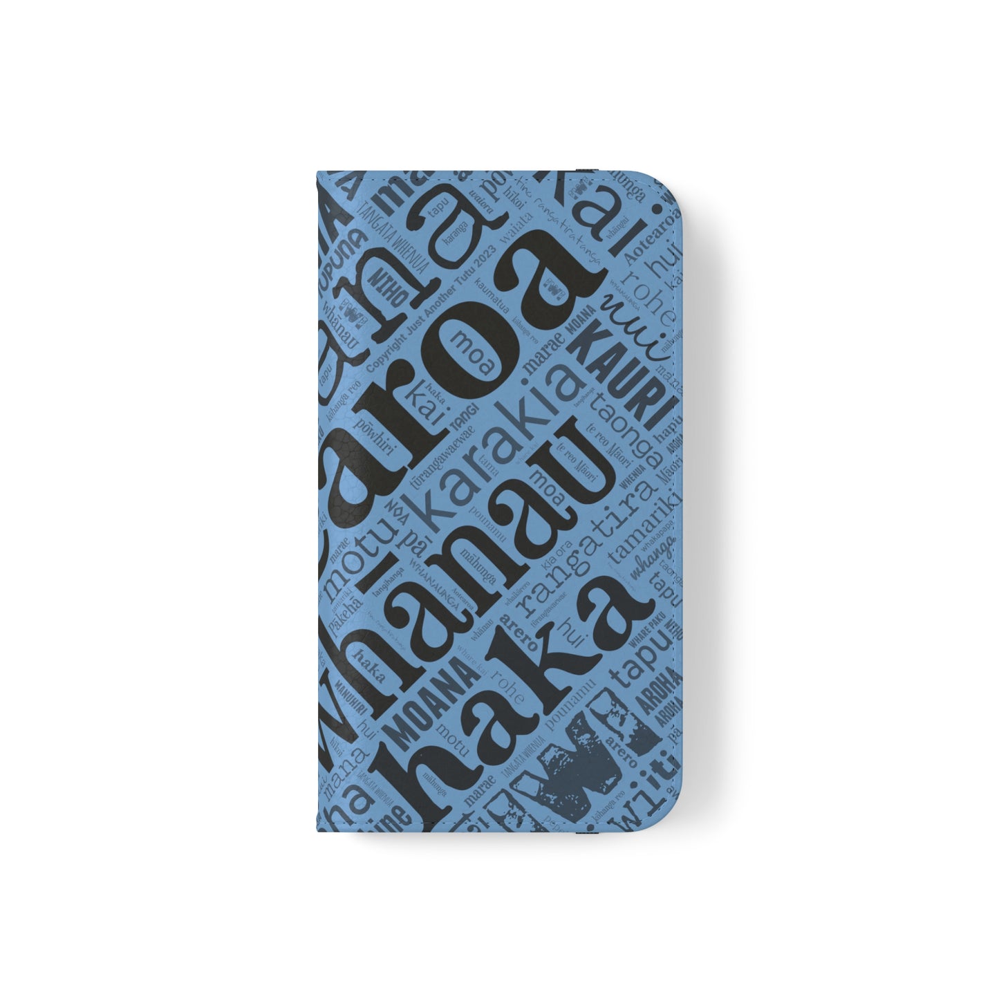 Light Blue Māori Word Art Flip Cases