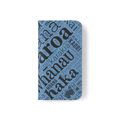 Light Blue Māori Word Art Flip Cases