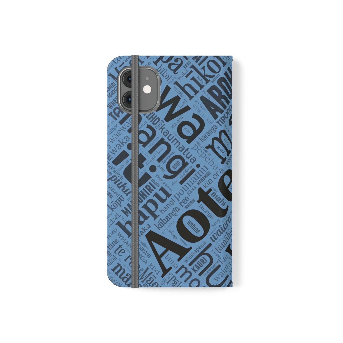 Light Blue Māori Word Art Flip Cases