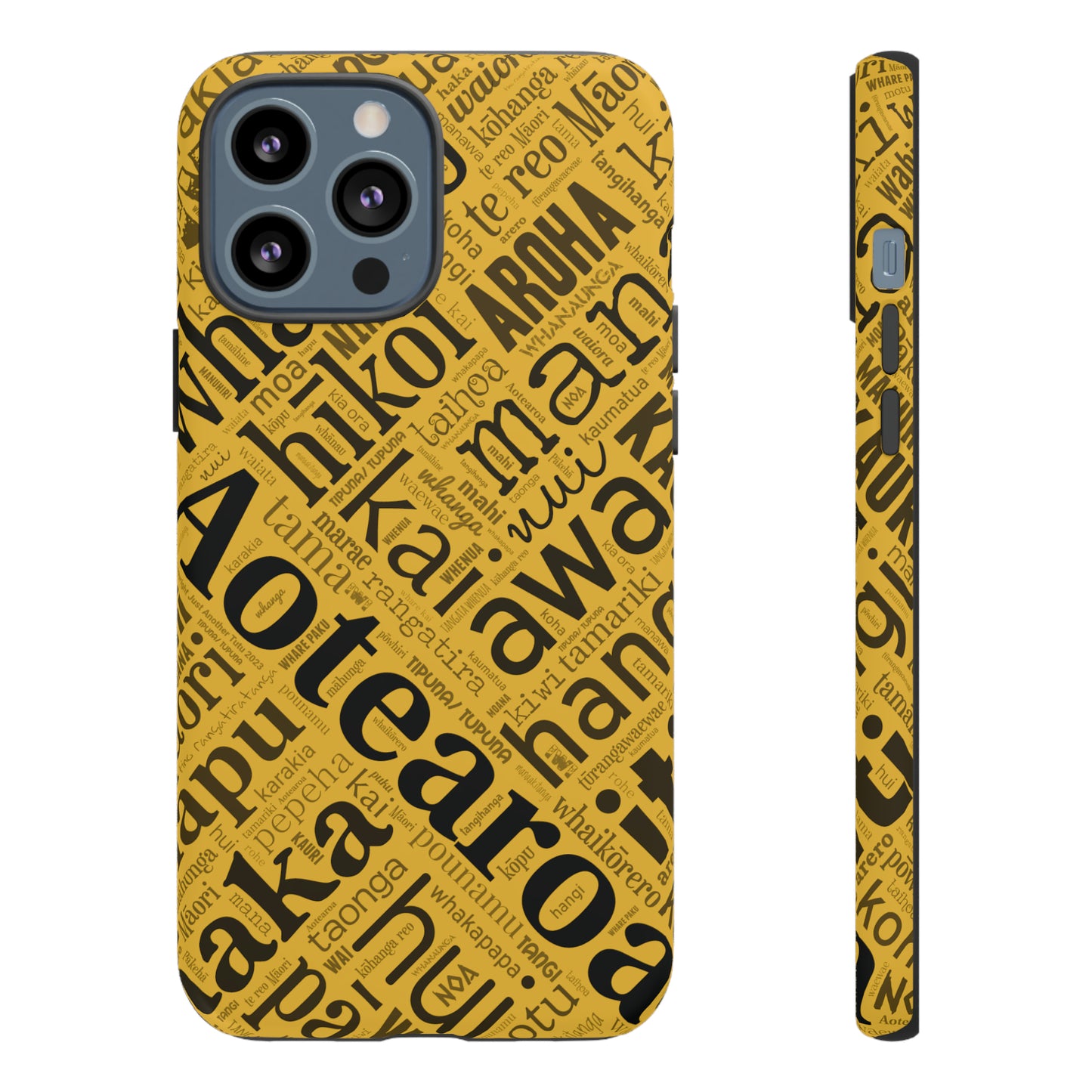 Yellow Māori Word Art Tough Phone Case for iPhone