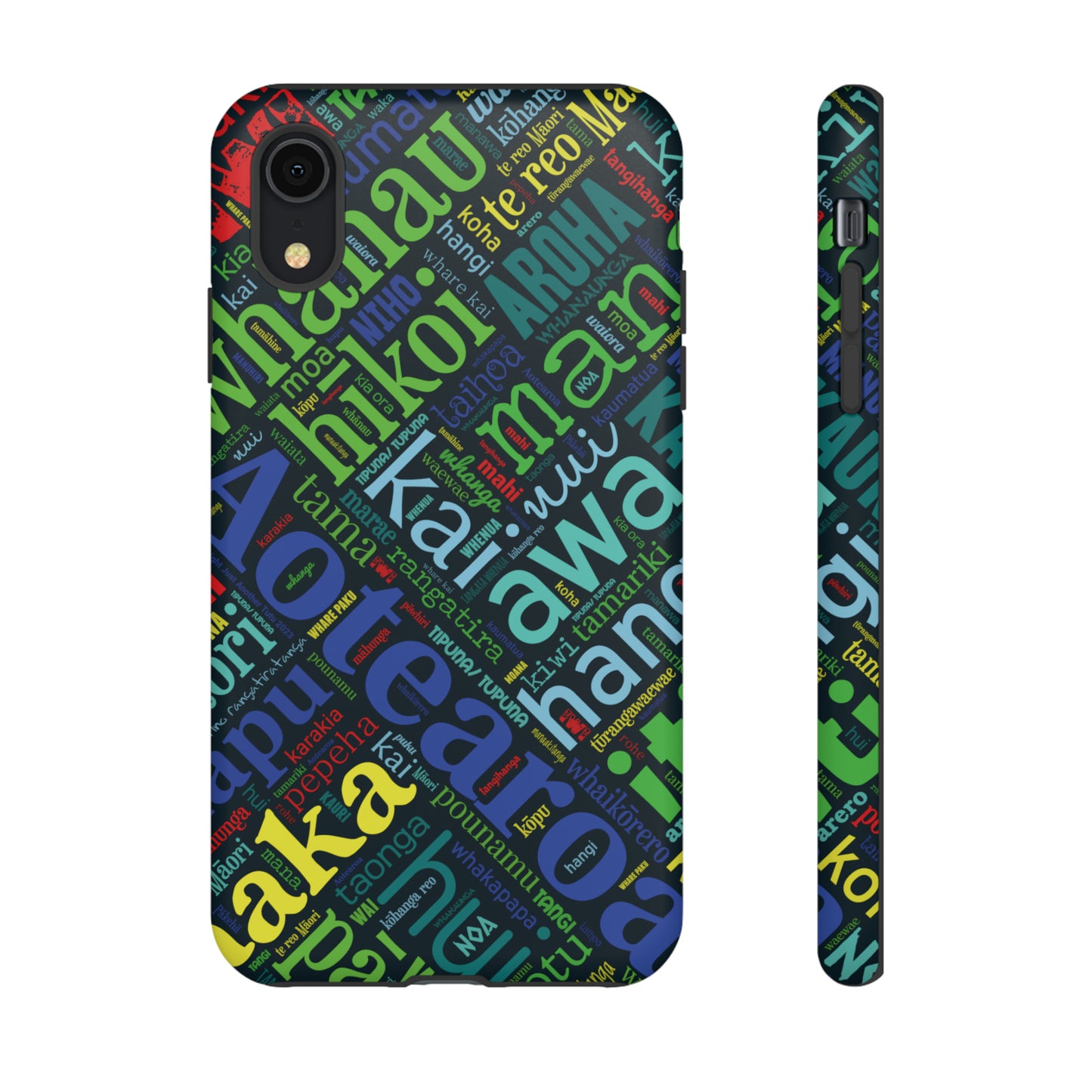 Rainbow Black Māori Word Art Tough Phone Case for iPhone