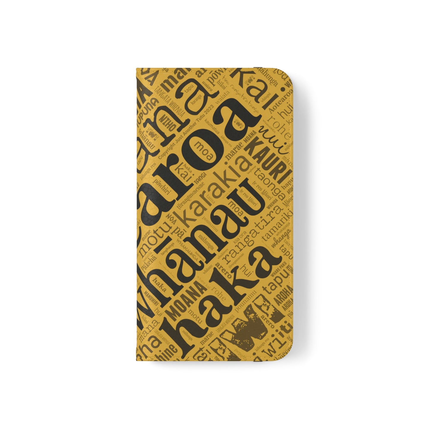 Yellow Māori Word Art Flip Cases