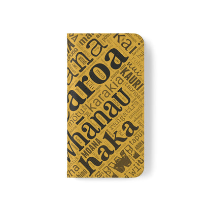 Yellow Māori Word Art Flip Cases