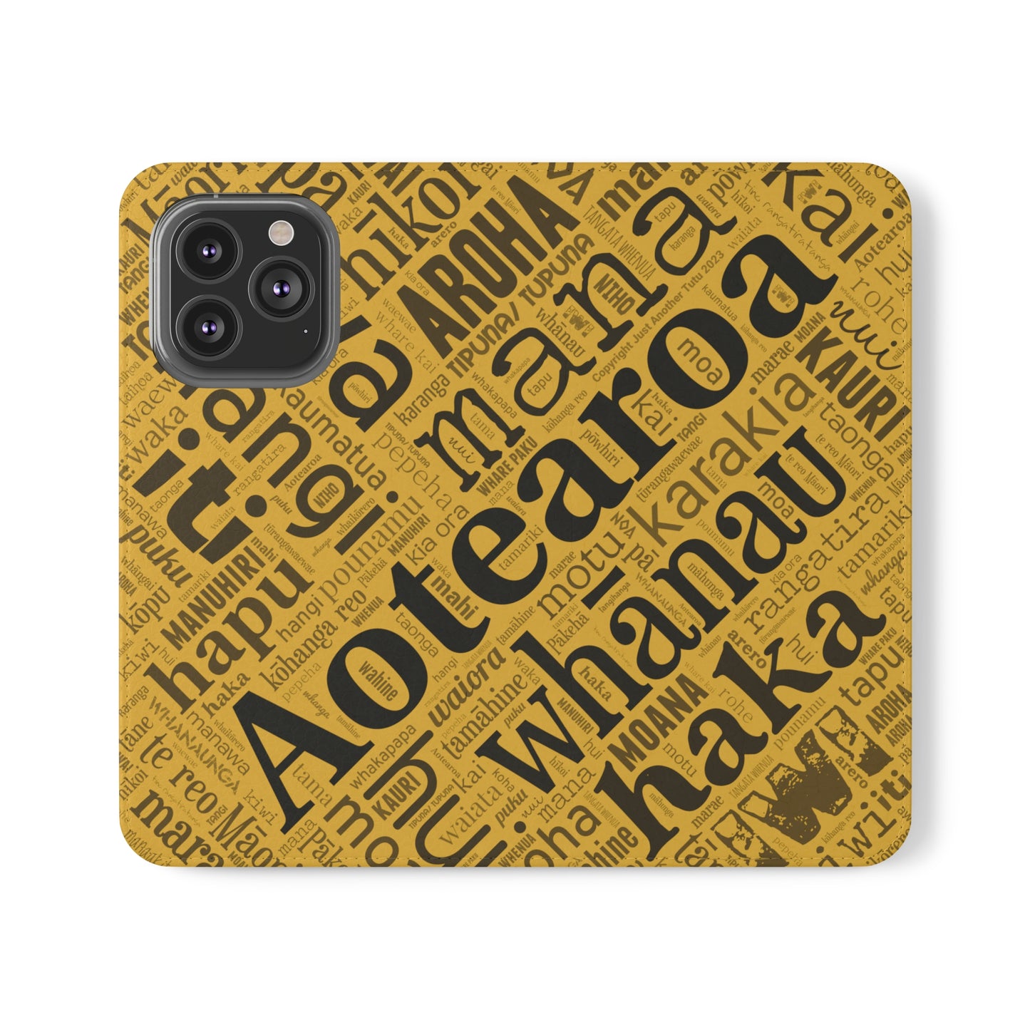 Yellow Māori Word Art Flip Cases