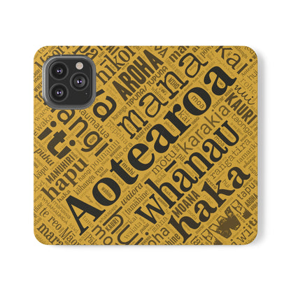 Yellow Māori Word Art Flip Cases