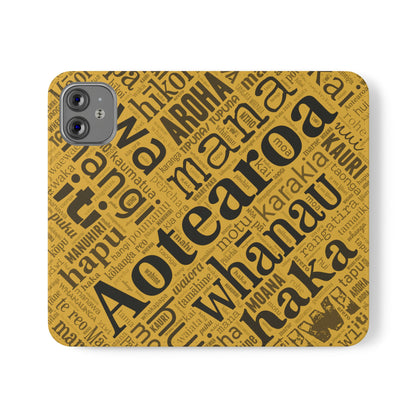 Yellow Māori Word Art Flip Cases