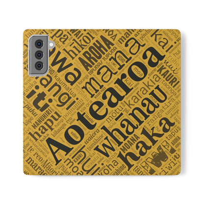 Yellow Māori Word Art Flip Cases