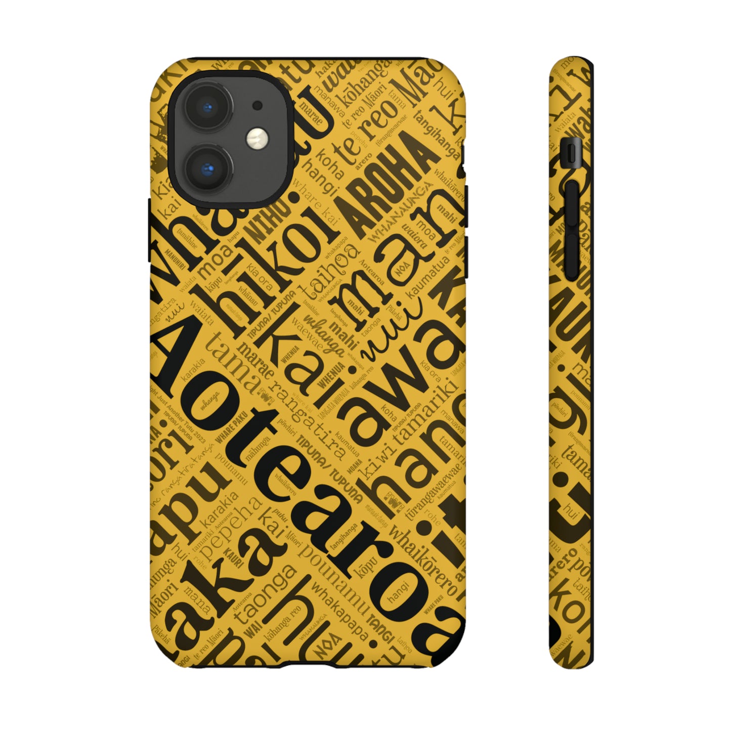 Yellow Māori Word Art Tough Phone Case for iPhone