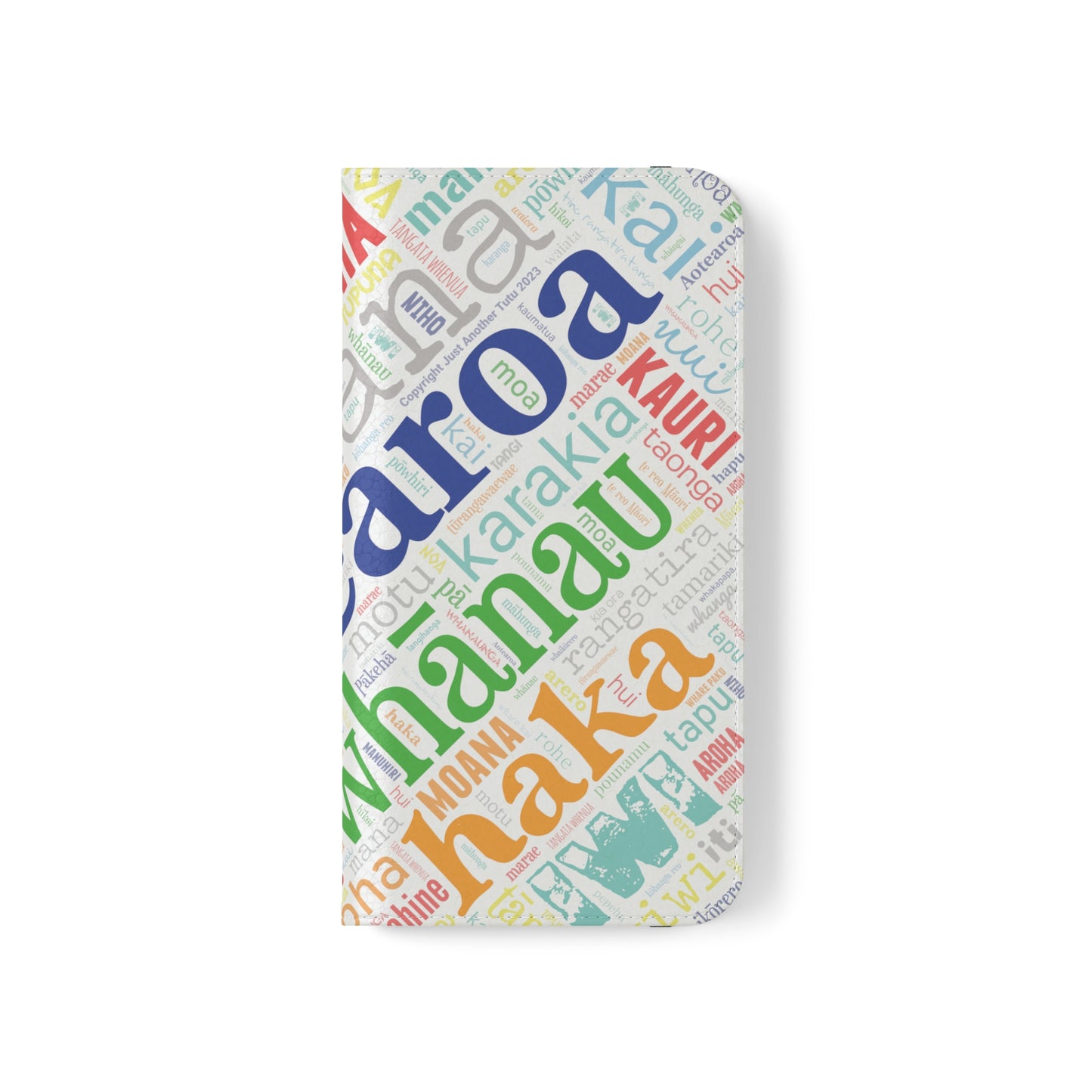 Rainbow White Māori Word Art Flip Cases