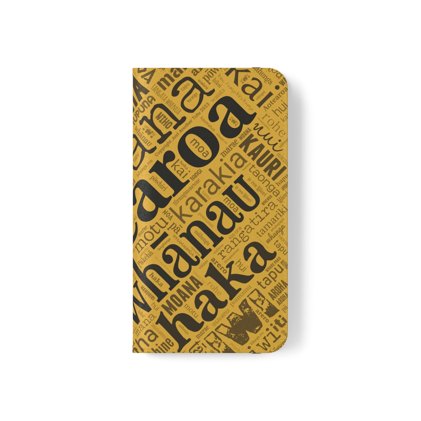 Yellow Māori Word Art Flip Cases