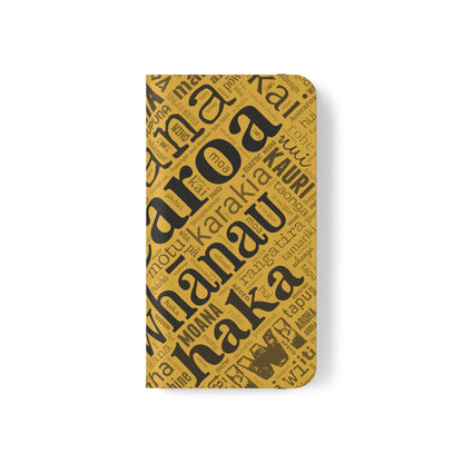 Yellow Māori Word Art Flip Cases