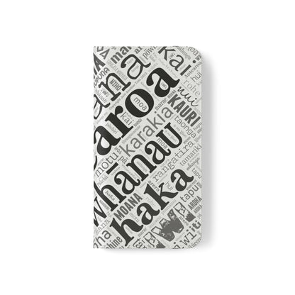 White Māori Word Art Flip Cases