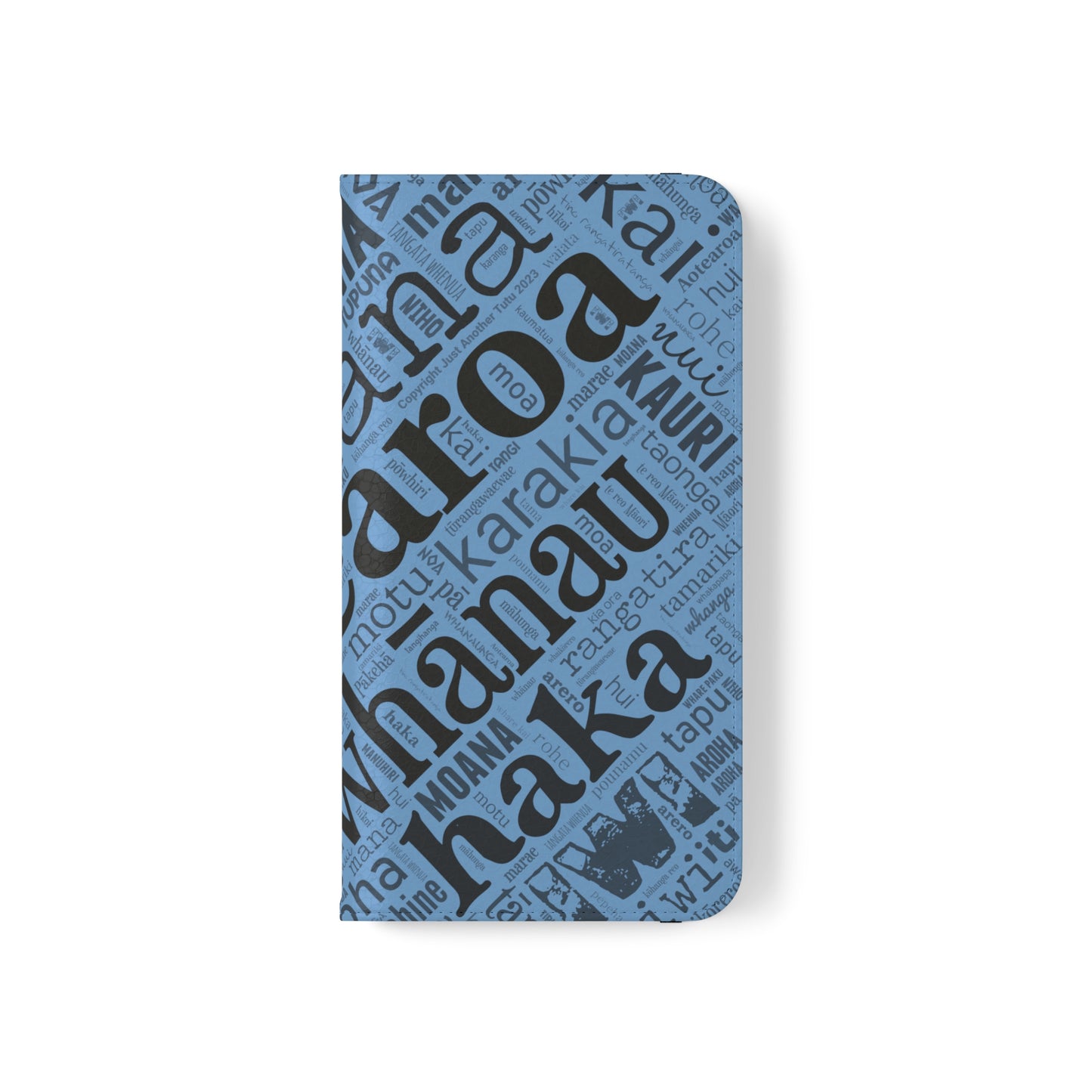 Light Blue Māori Word Art Flip Cases