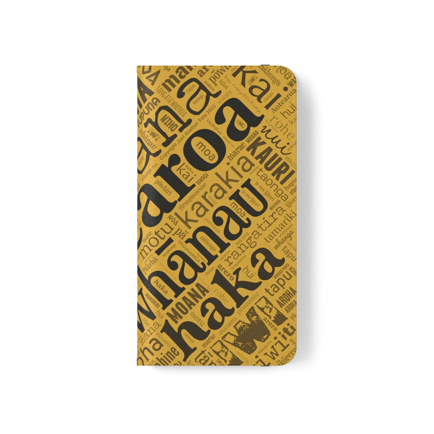 Yellow Māori Word Art Flip Cases