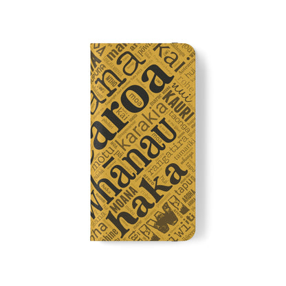 Yellow Māori Word Art Flip Cases