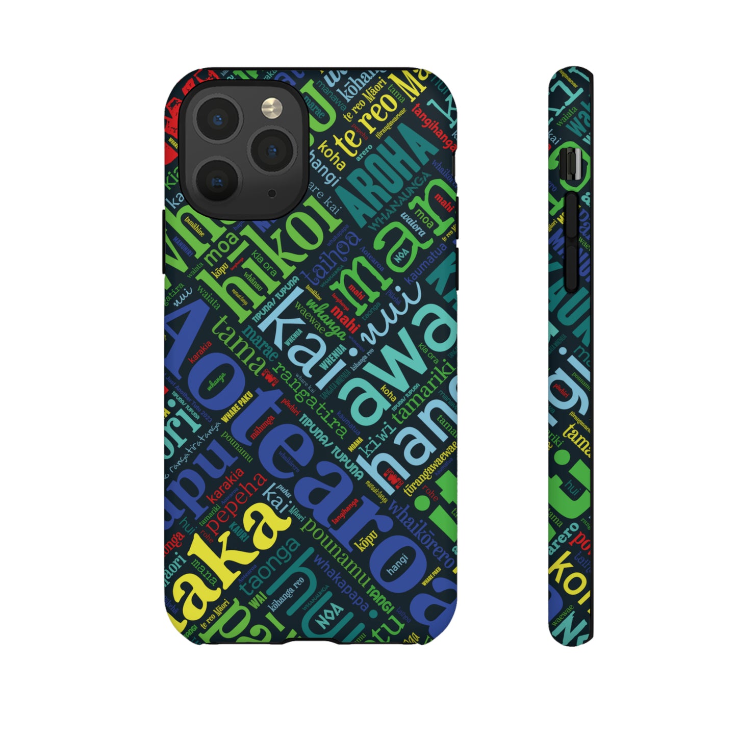 Rainbow Black Māori Word Art Tough Phone Case for iPhone