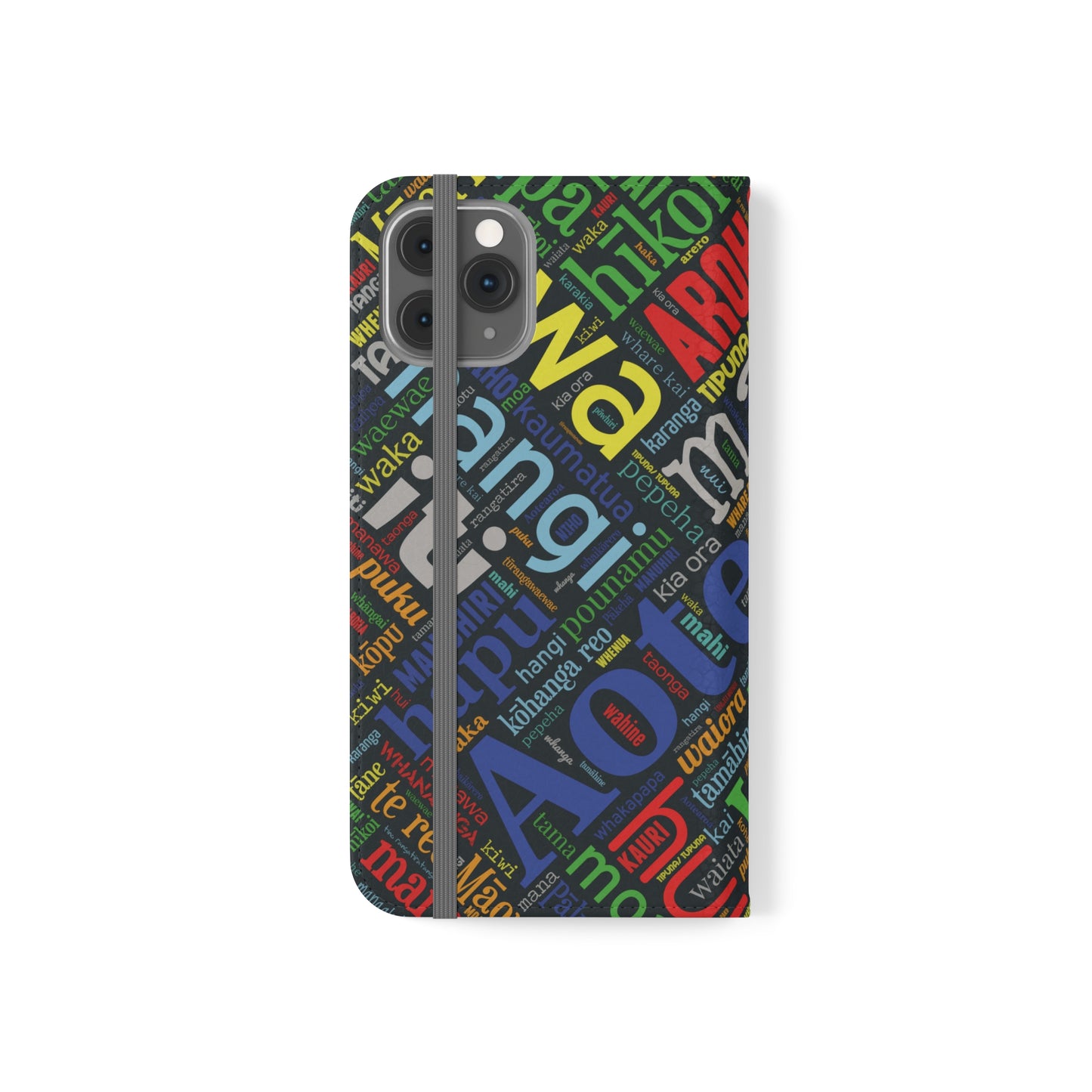 Rainbow Black Māori Word Art Flip Cases