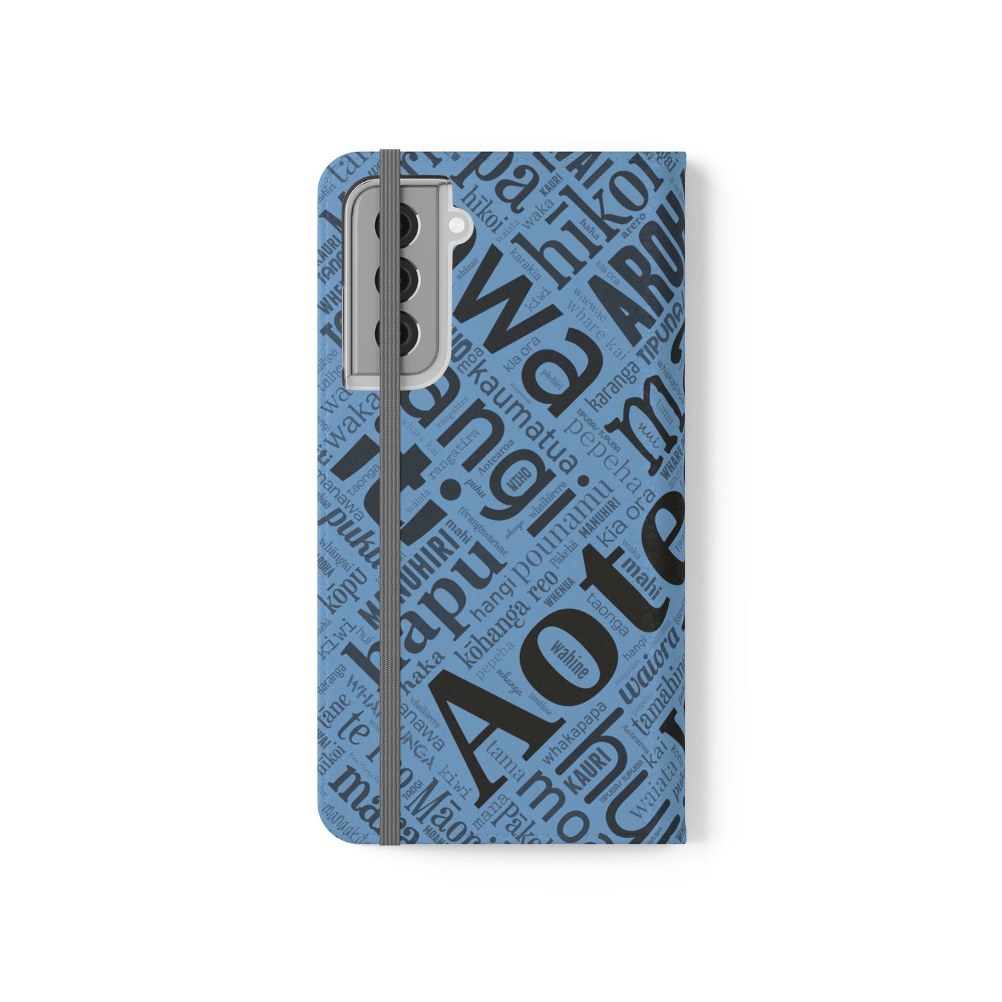 Light Blue Māori Word Art Flip Cases