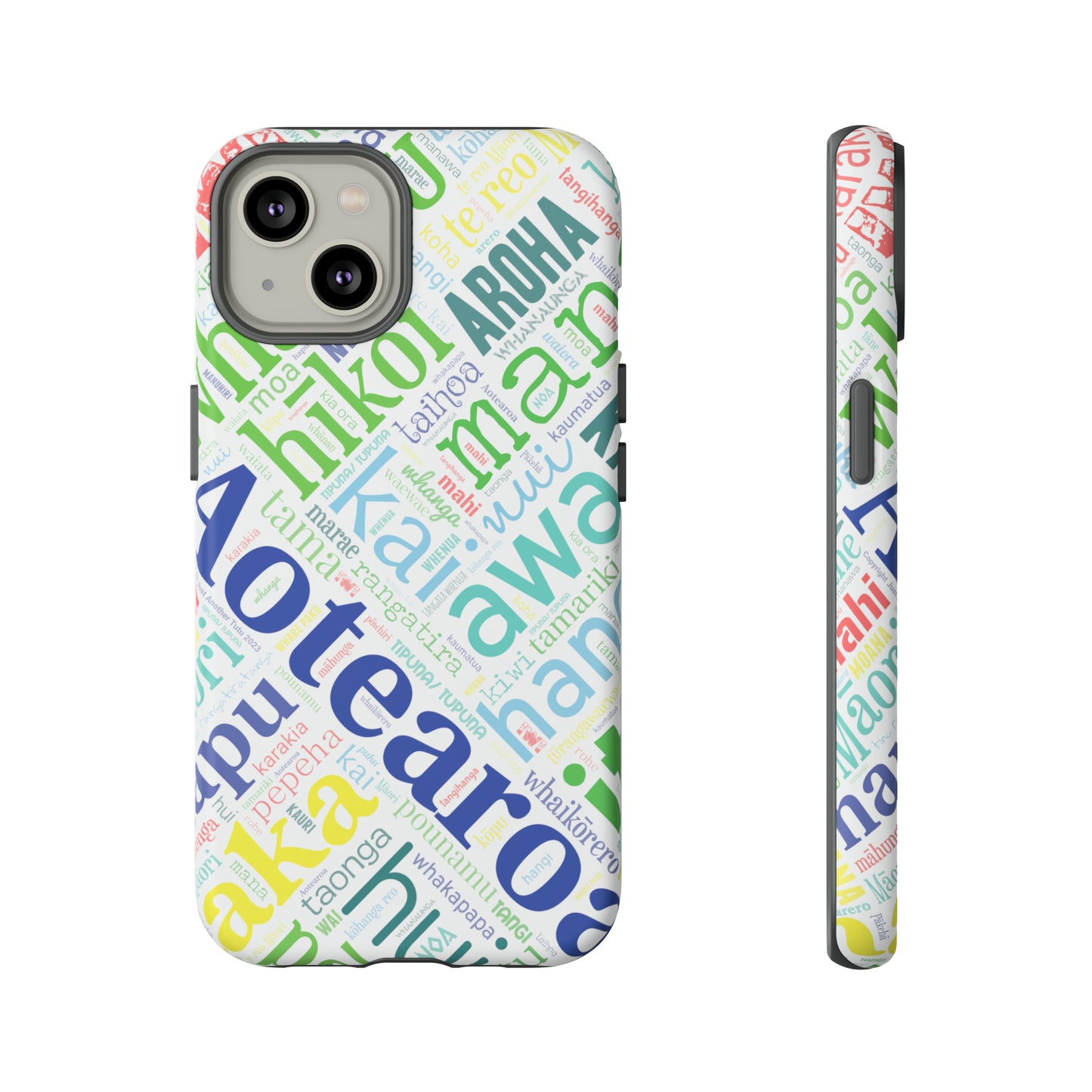 Rainbow White Māori Word Art Tough Phone Case for iPhone