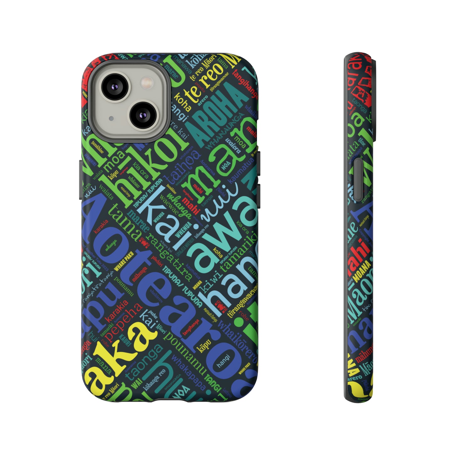 Rainbow Black Māori Word Art Tough Phone Case for iPhone