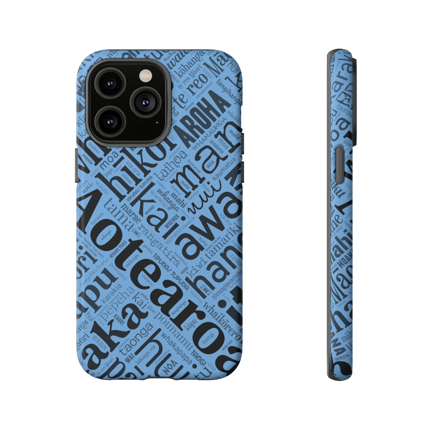 Light Blue Māori Word Art Tough Phone Case for iPhone