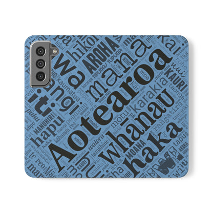 Light Blue Māori Word Art Flip Cases