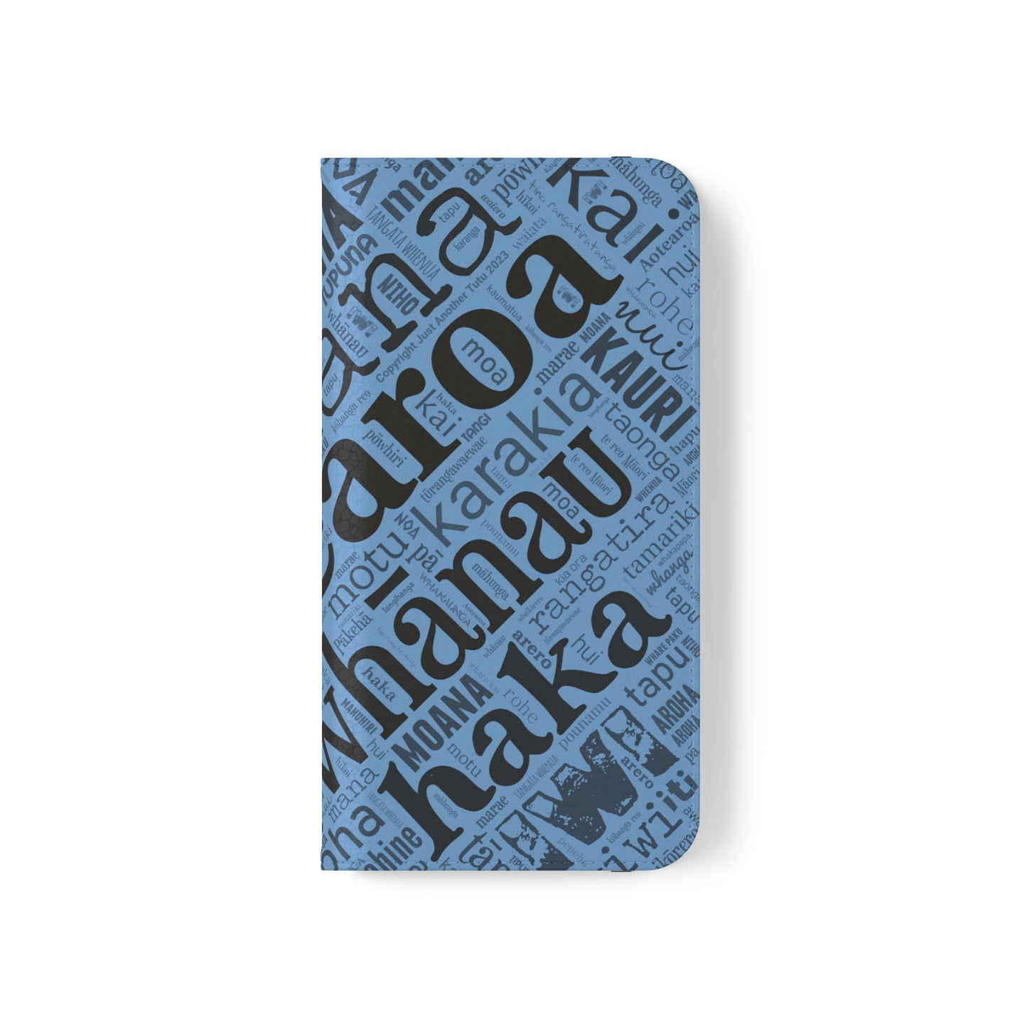 Light Blue Māori Word Art Flip Cases