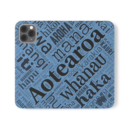 Light Blue Māori Word Art Flip Cases