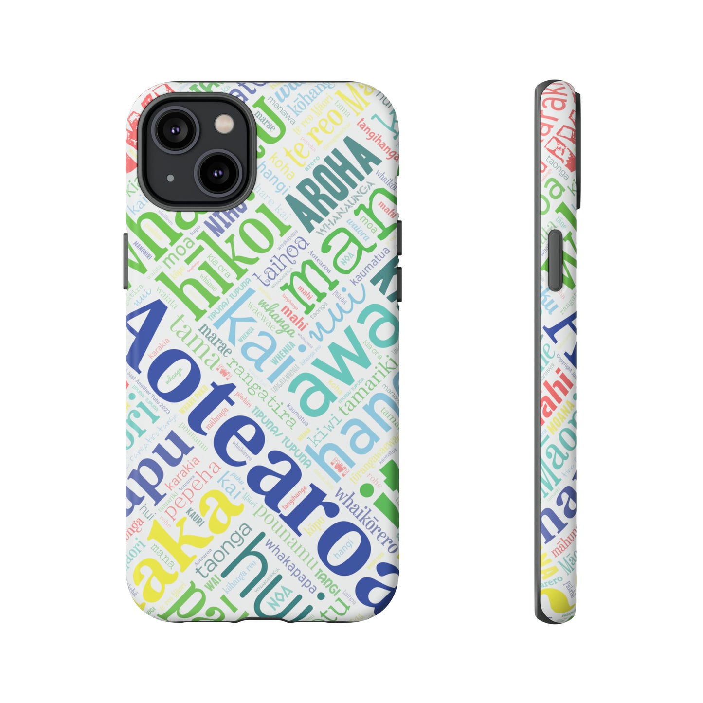 Rainbow White Māori Word Art Tough Phone Case for iPhone