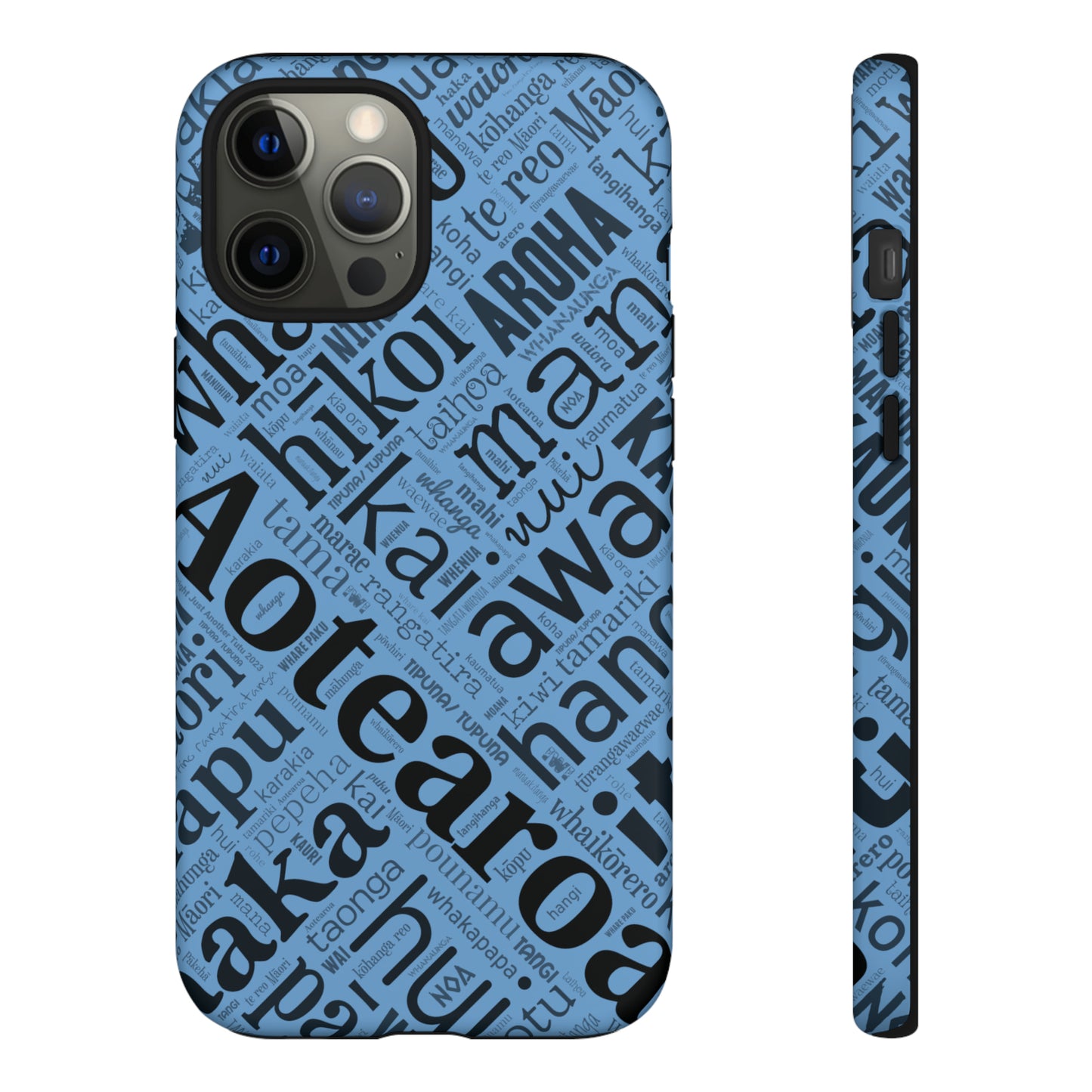 Light Blue Māori Word Art Tough Phone Case for iPhone