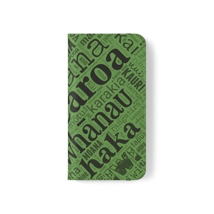 Green Māori Word Art Flip Cases