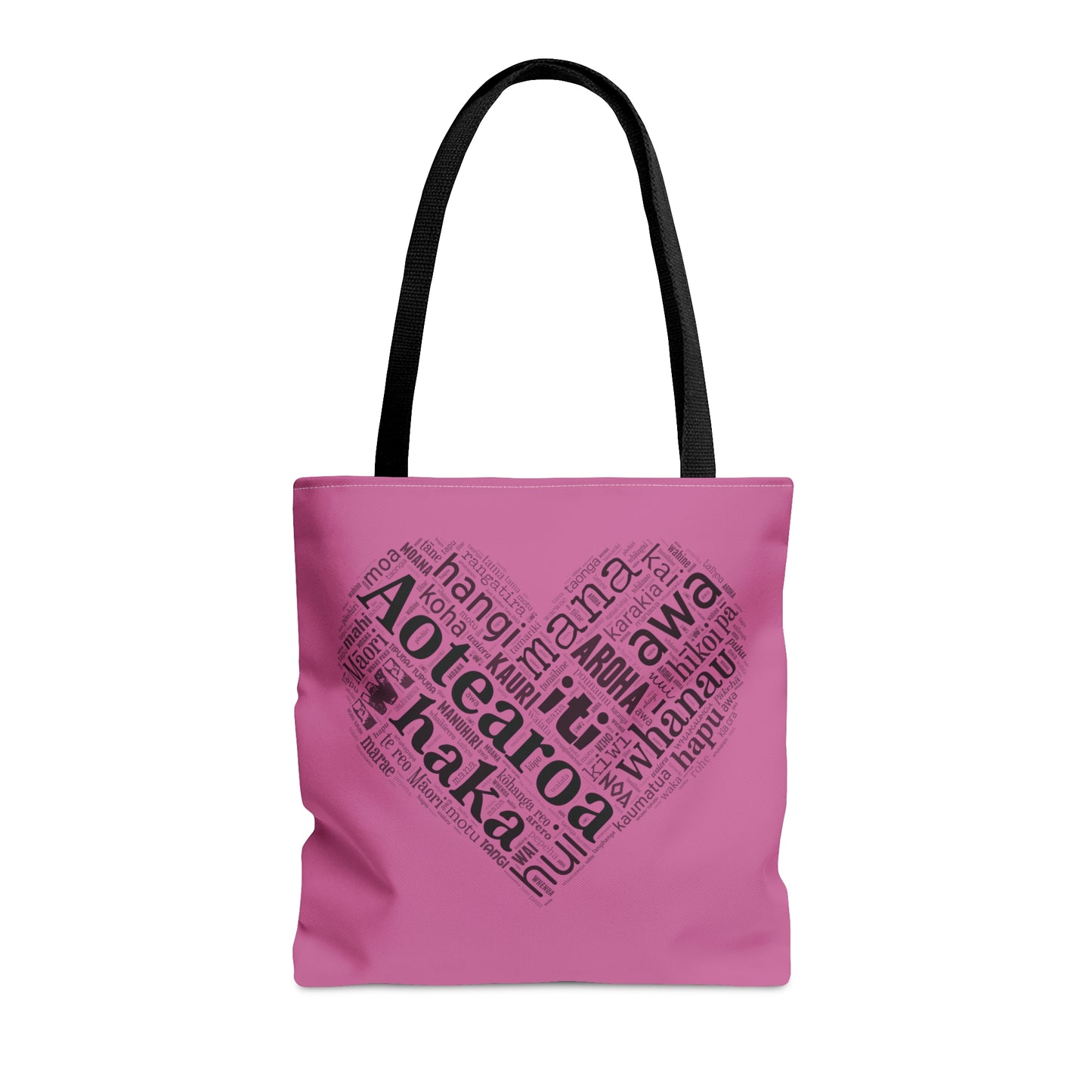 Pink Māori Word Art Heart Tote Bag