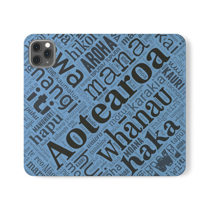 Light Blue Māori Word Art Flip Cases