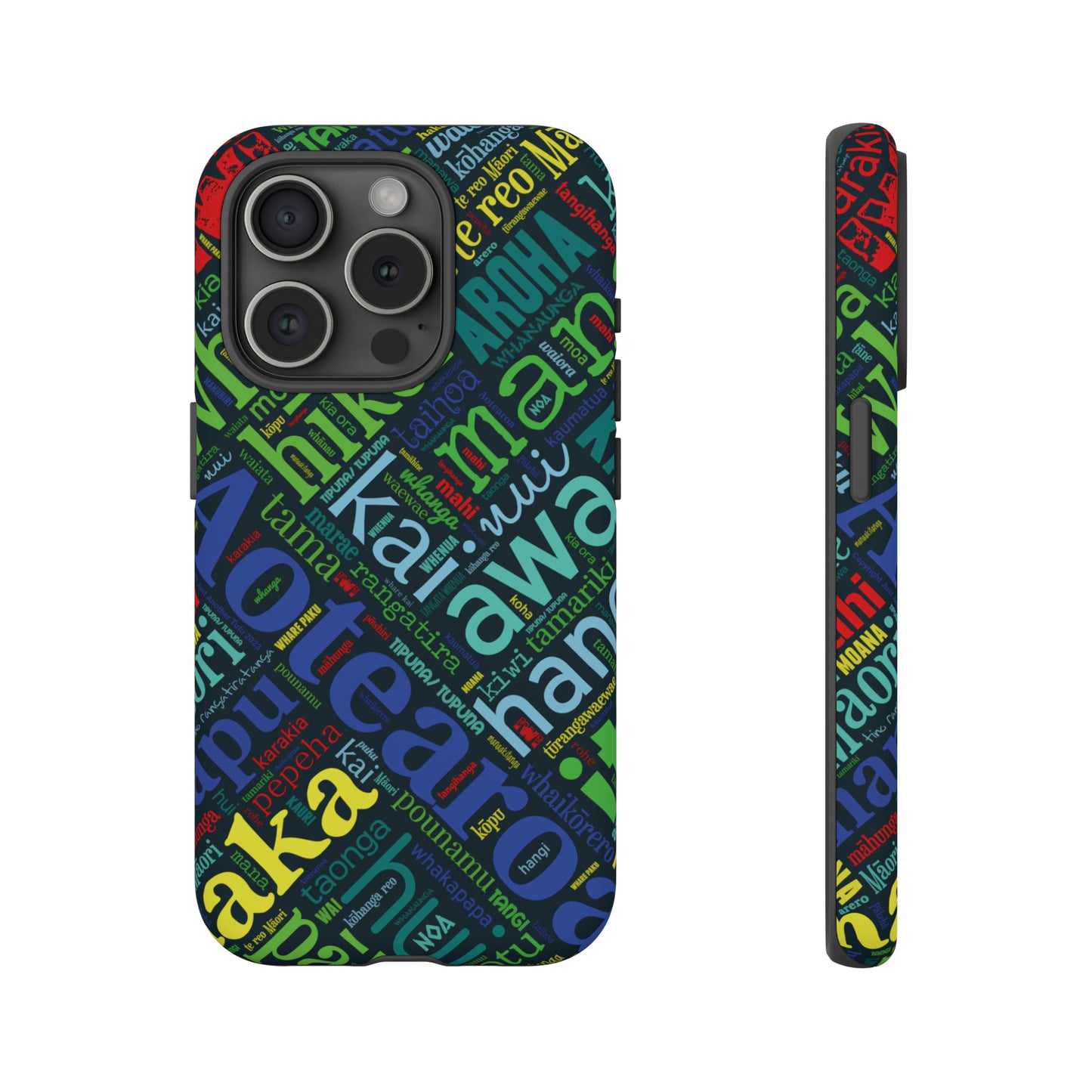 Rainbow Black Māori Word Art Tough Phone Case for iPhone