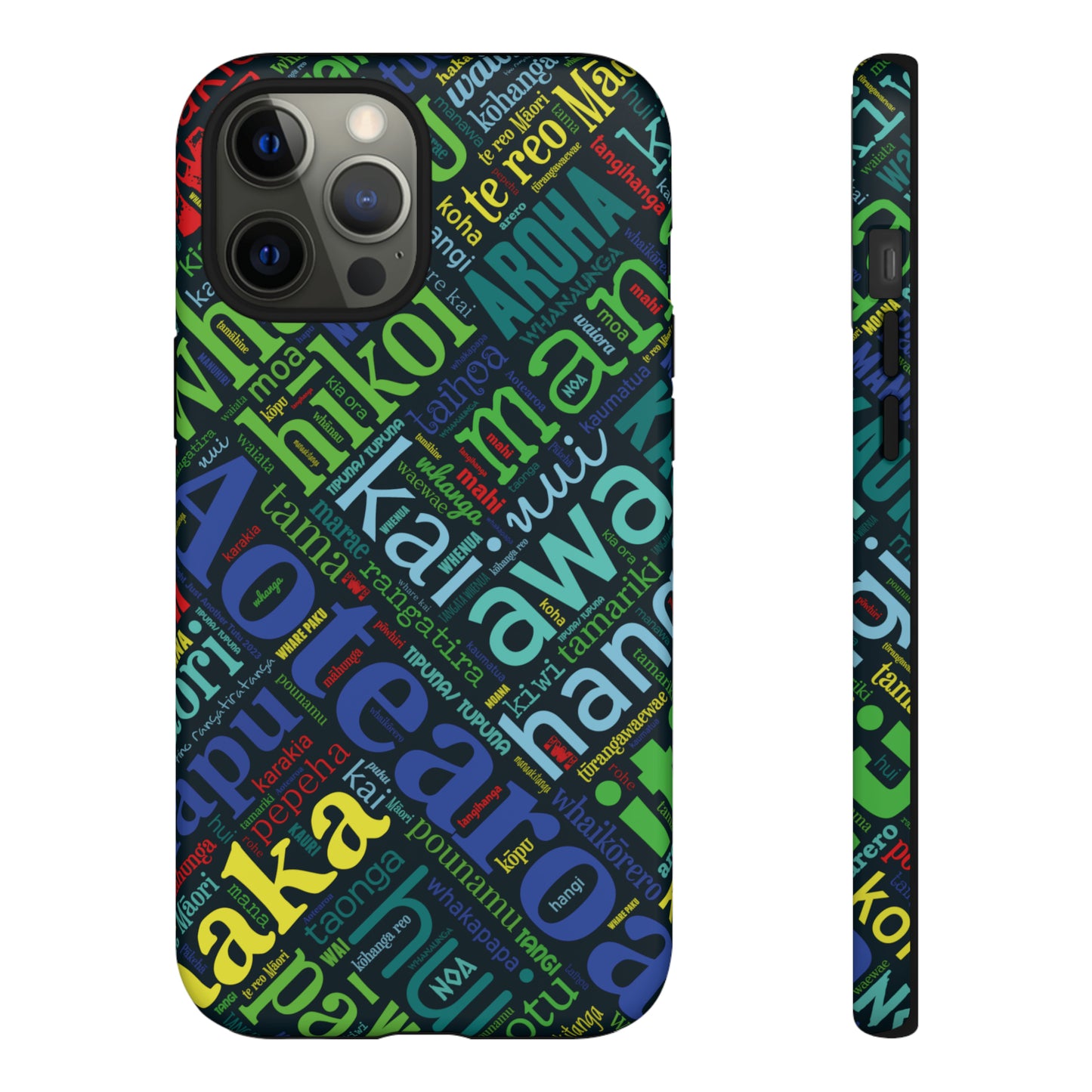 Rainbow Black Māori Word Art Tough Phone Case for iPhone