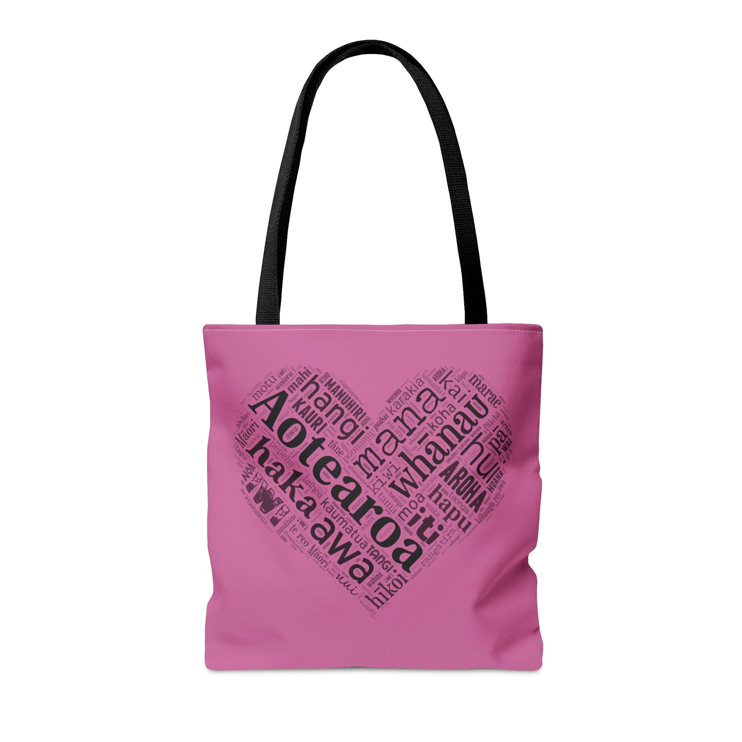 Pink Māori Word Art Heart Tote Bag