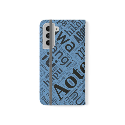 Light Blue Māori Word Art Flip Cases