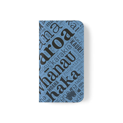 Light Blue Māori Word Art Flip Cases