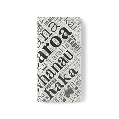 White Māori Word Art Flip Cases