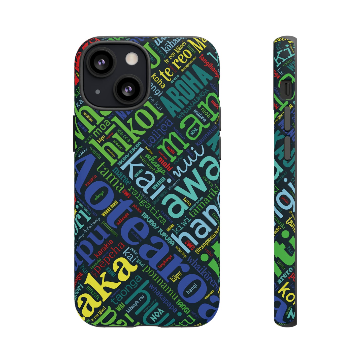 Rainbow Black Māori Word Art Tough Phone Case for iPhone