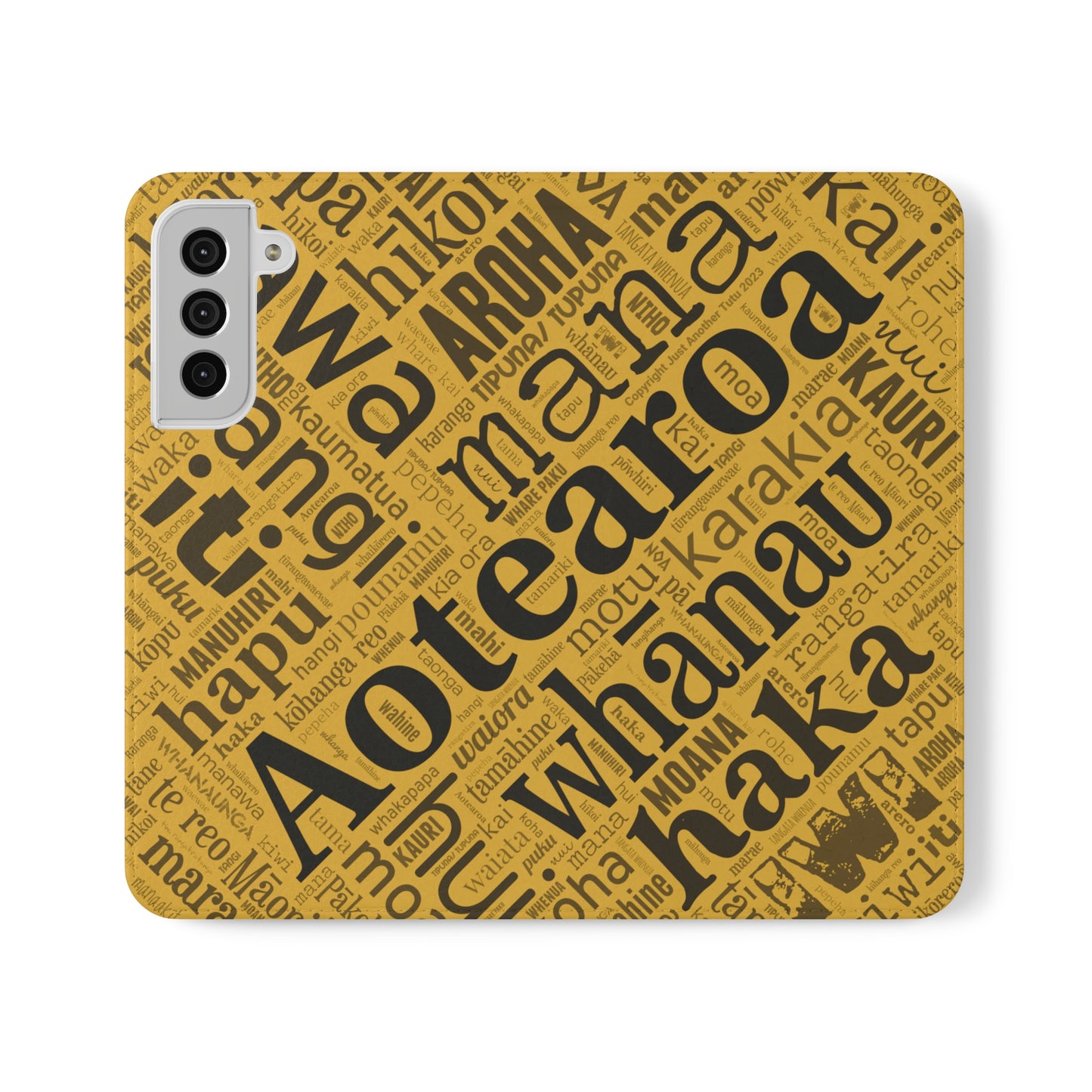 Yellow Māori Word Art Flip Cases