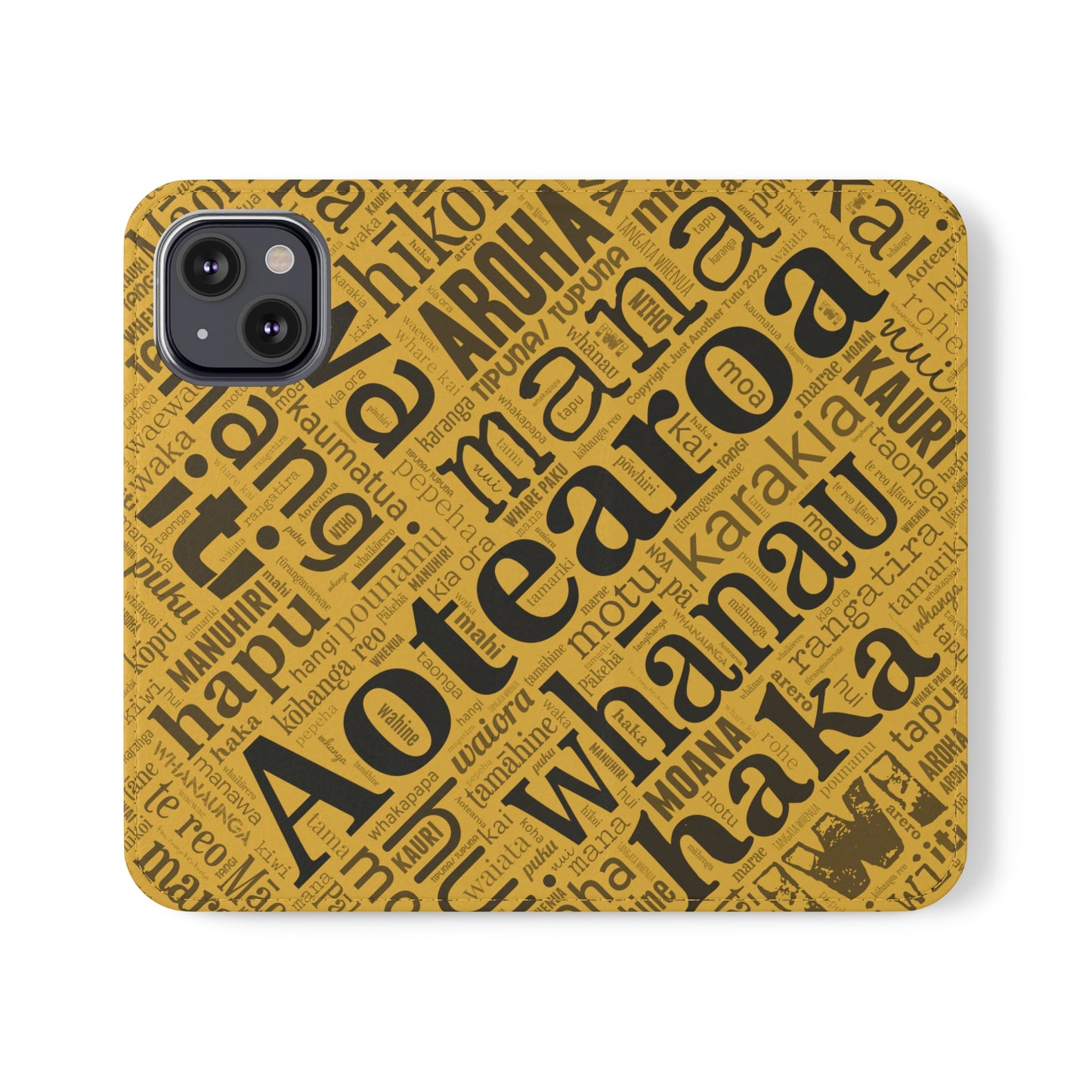 Yellow Māori Word Art Flip Cases