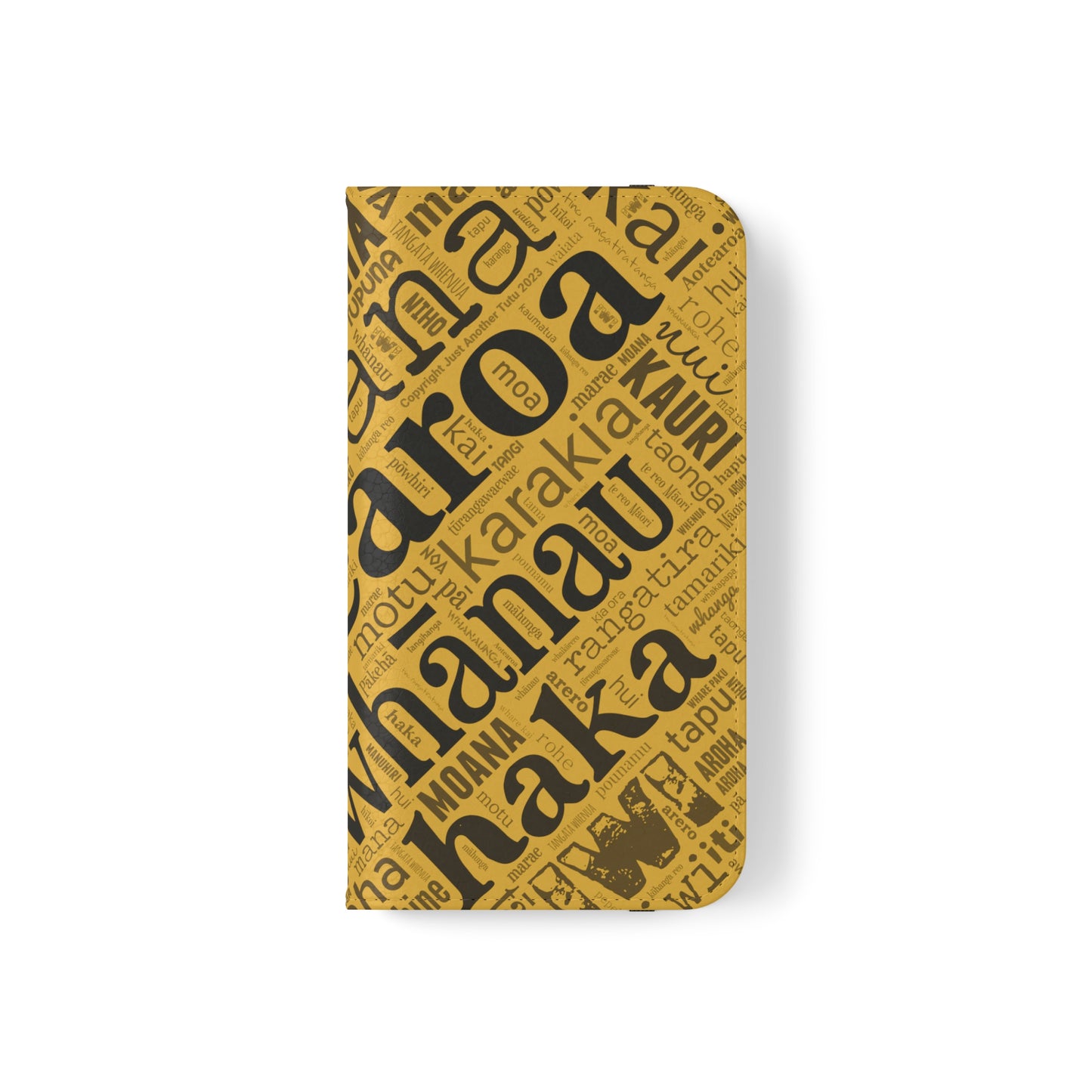 Yellow Māori Word Art Flip Cases