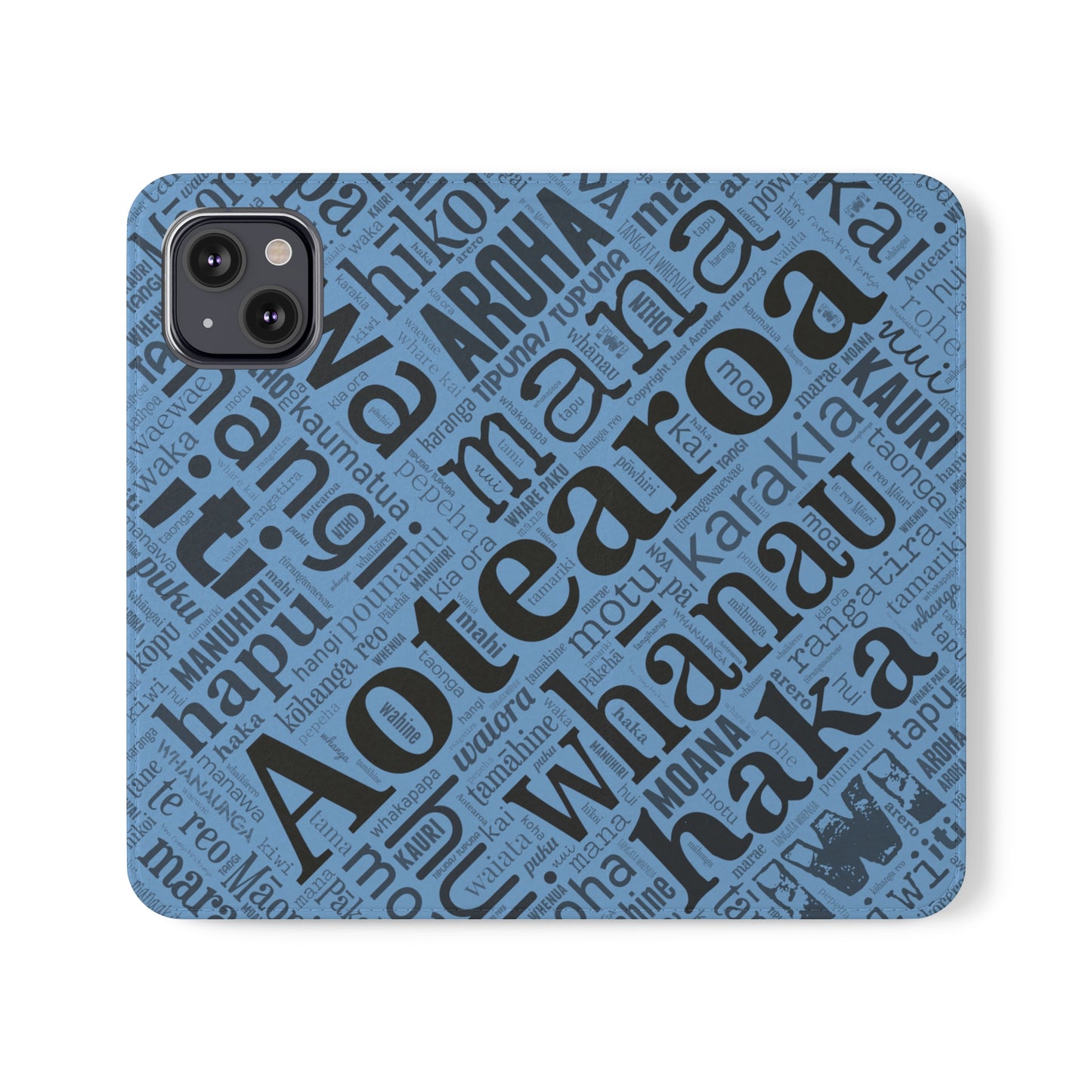 Light Blue Māori Word Art Flip Cases