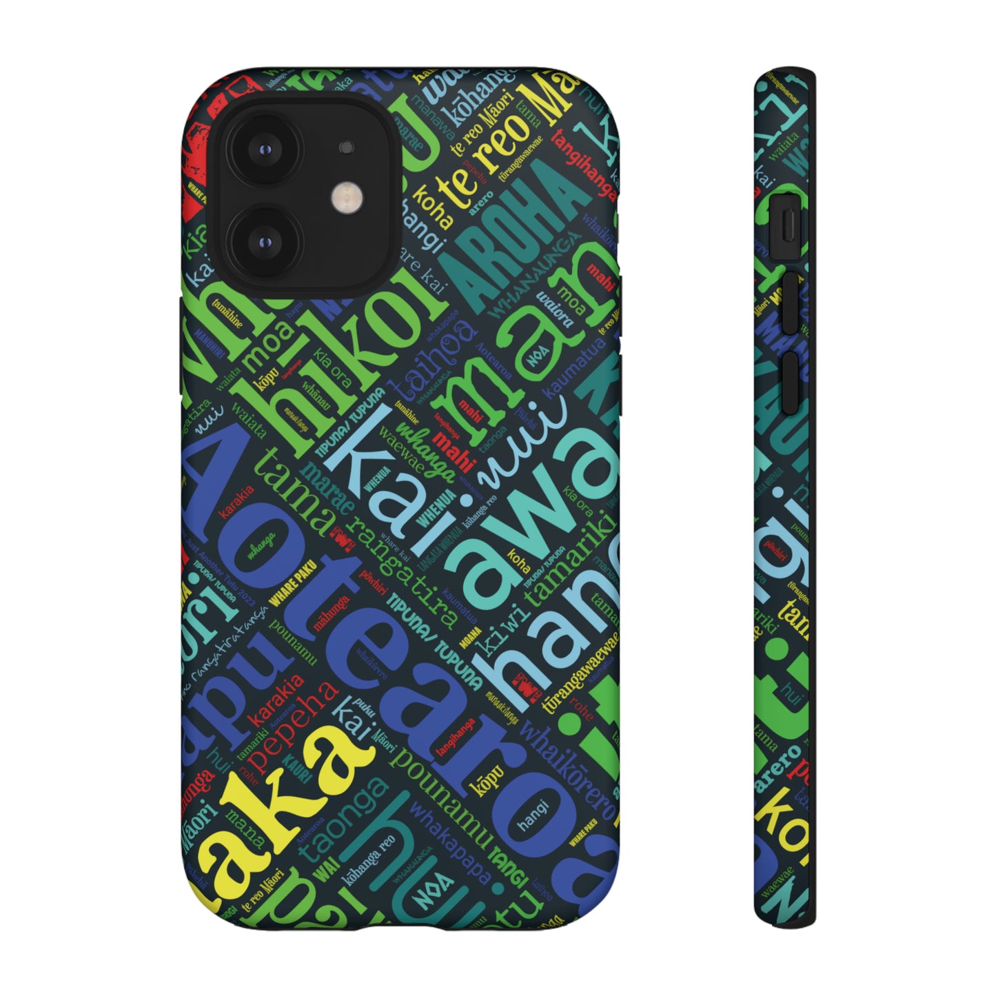 Rainbow Black Māori Word Art Tough Phone Case for iPhone