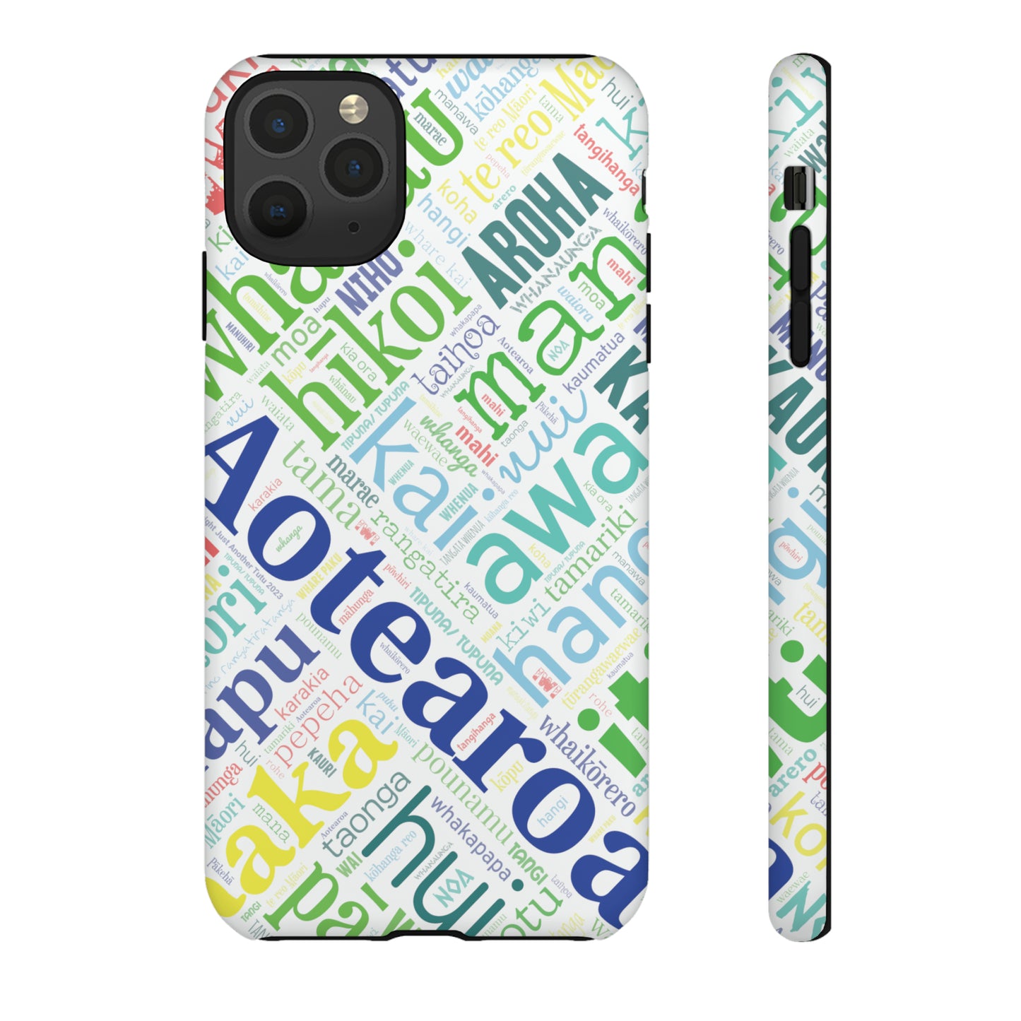 Rainbow White Māori Word Art Tough Phone Case for iPhone